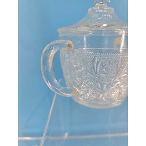 Vtg Depression Glass Anchor Hocking Oval Serving Dish + Sugar Bowl Floral - VG - Picture 14 of 16